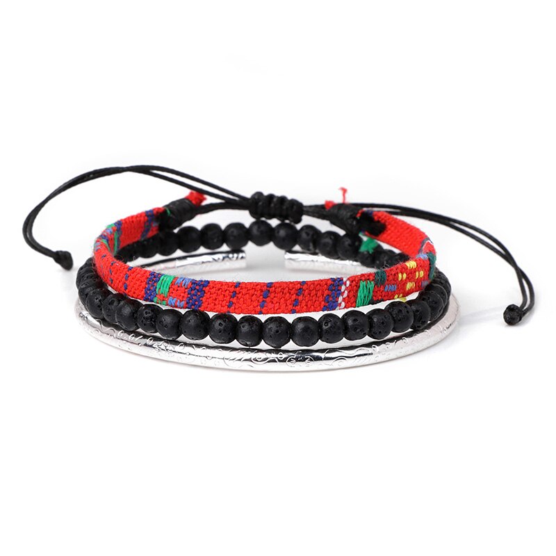 W stylu bohema z bawełny splot liny bransoletki przyjaźni dla kobiety mężczyźni Mini bransoletka z koralików Lava zestaw Handmade bransoletki biżuteria etniczna prezenty: 12.