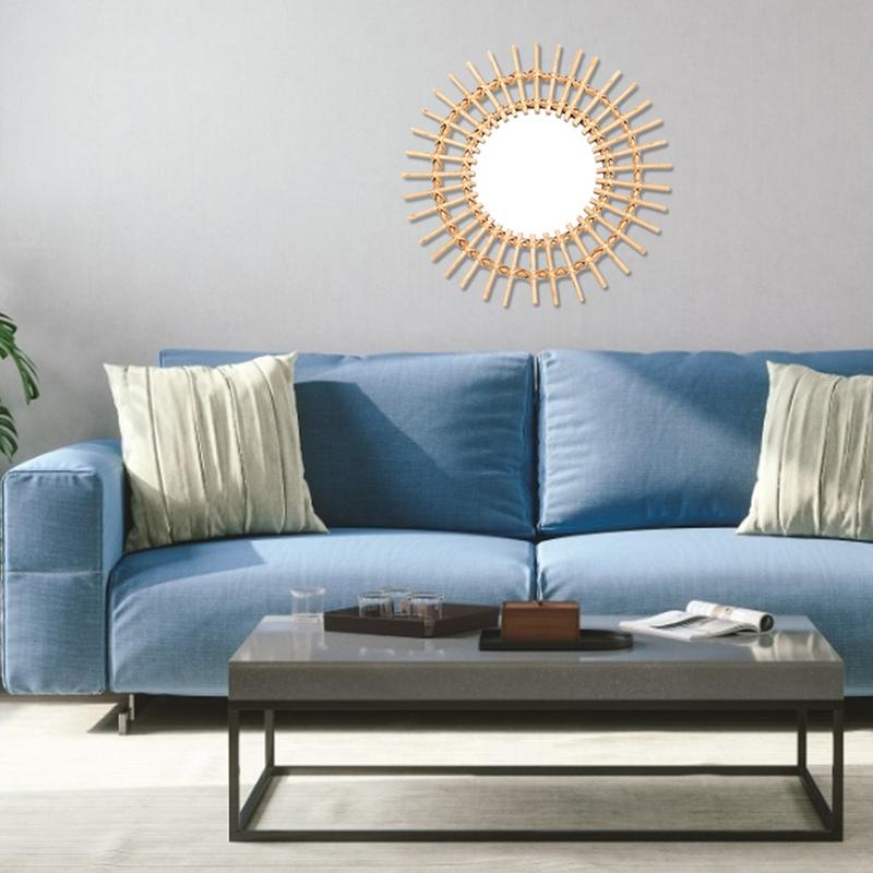 Nordic rattan dressing spejl innovativ kunst indretning rundt spejl stue væghængt spejl køkken badeværelse spejl