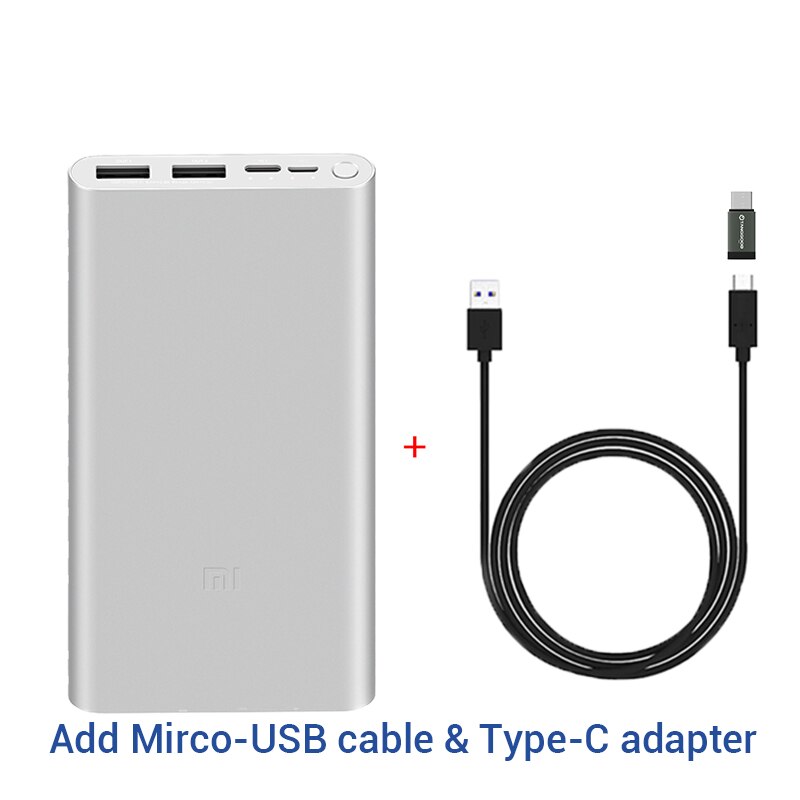 Xiaomi banco de potência 3 10000mah plm13zm dupla usb 18w carregamento rápido mi powerbank 10000 carregador portátil bateria externa poverbank: S Add 2 in 1 Cable