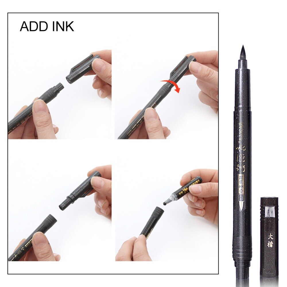 Refill Brush Calligraphy Pen for Lettering 4 Pcs Black Brush Painting Art Supplies Calligraphy Set for Beginners Writing Drawing