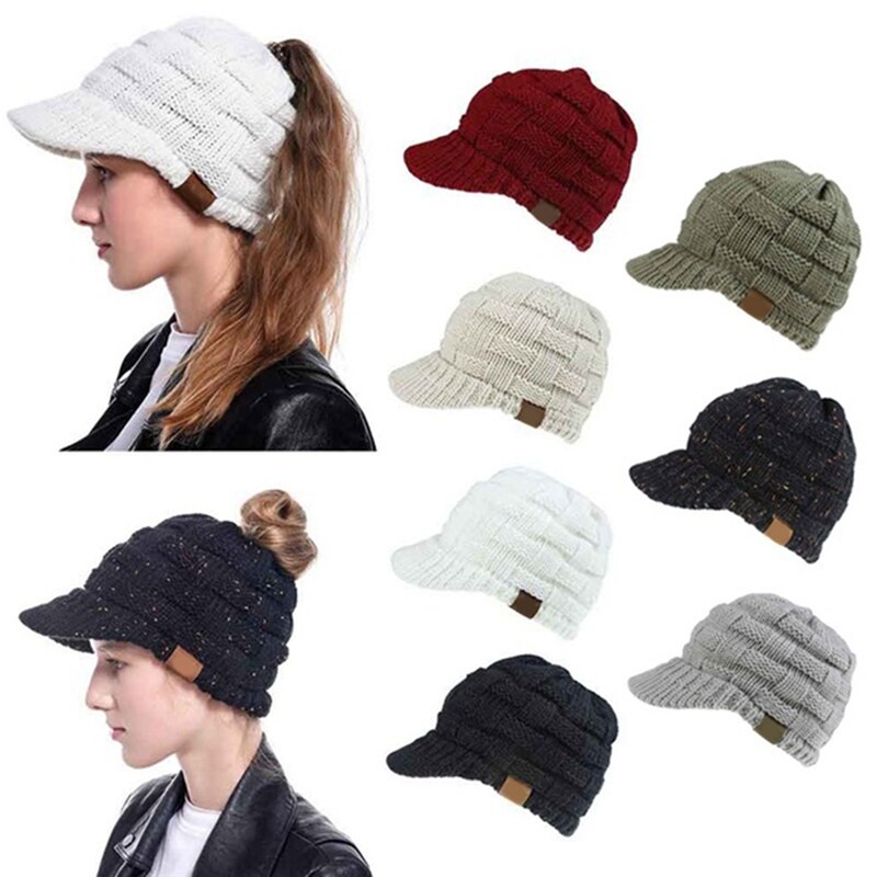 Women Ponytail Beanies Autumn Winter Hats Female Soft Knitting Caps Warm Ladies Skullies For Female Knitted Baseball Cap