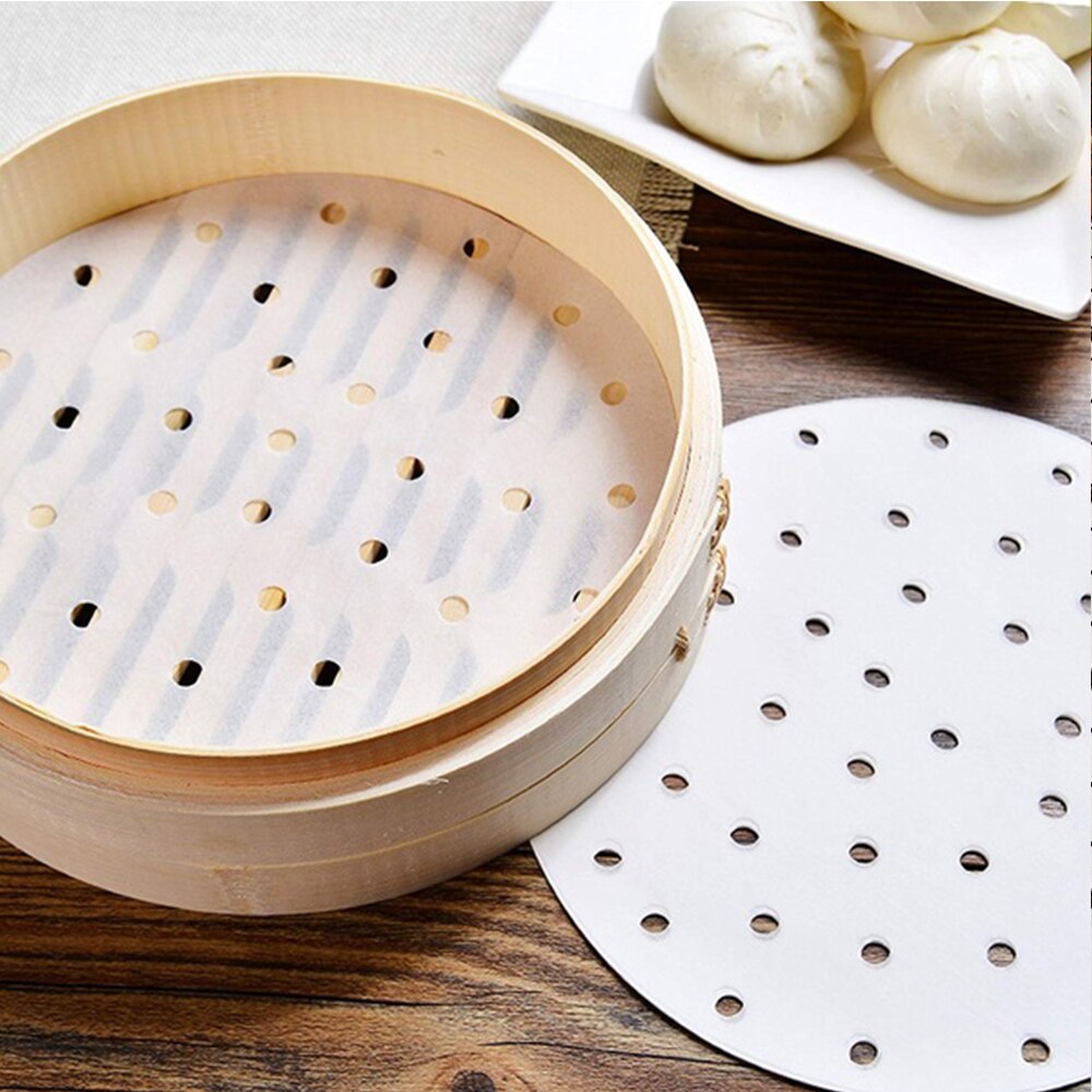 50pc hvit bambus kurv steamer papir 4/6/8/10 tommers kjøkken matlaging bambus steamer rund non-stick dim sum papir under dampmatten