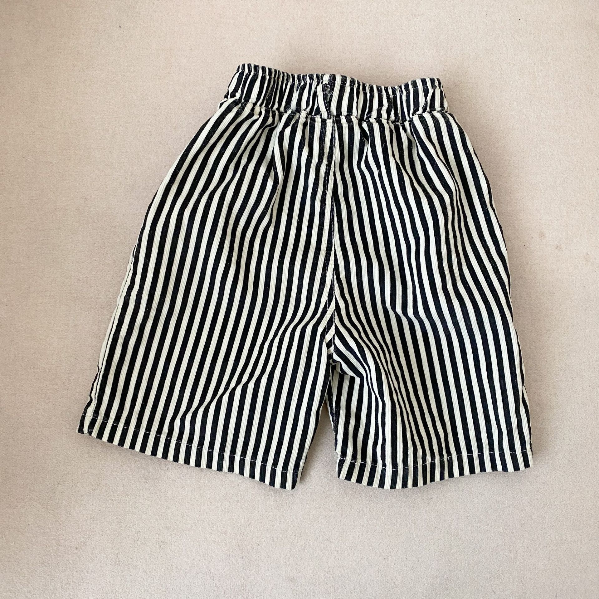 2022 Summer Kids Clothes Stripe Girls Shorts Corduroy Elastic Boys Pants Korean Children Shorts: black / 2T