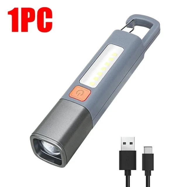 SMILING SHARK Portable LED Flashlight USB Rechargeable with Hook Zoomable Torch for Outdoor Camping Hiking Emergency Lantern: Blue
