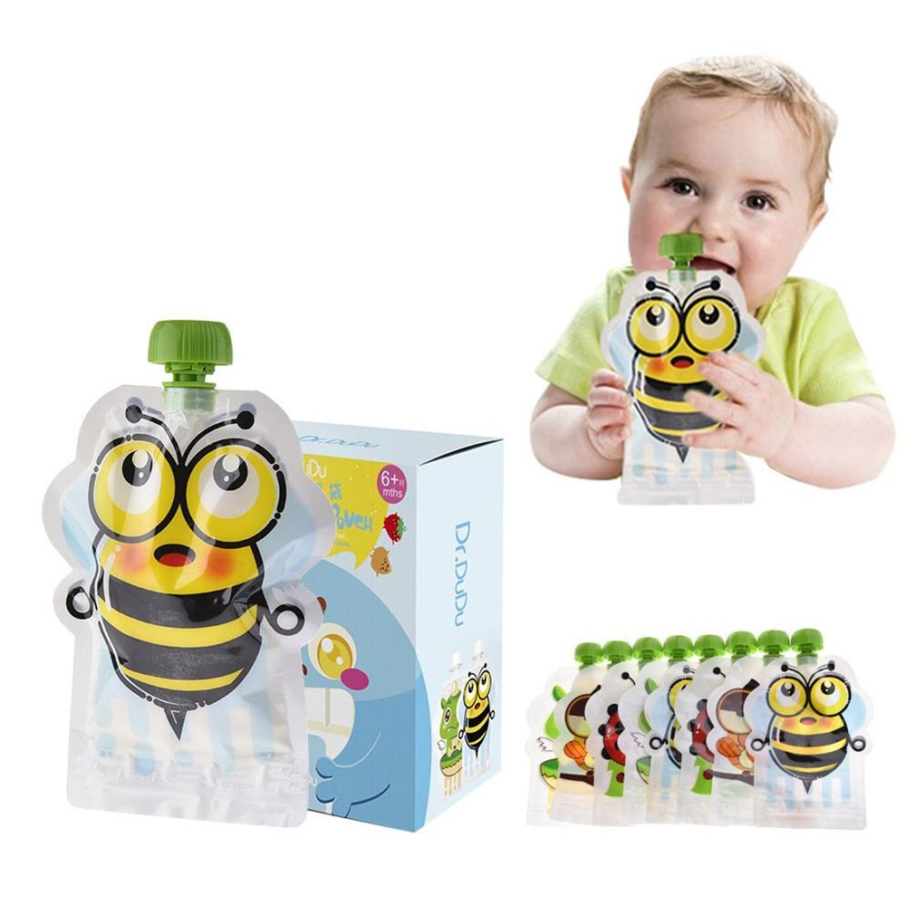 8Pcs Kids Food Storage Pouch Portable Reusable Sealed Complementary Food Pouch Homemade Puree Pulp Storage Bag