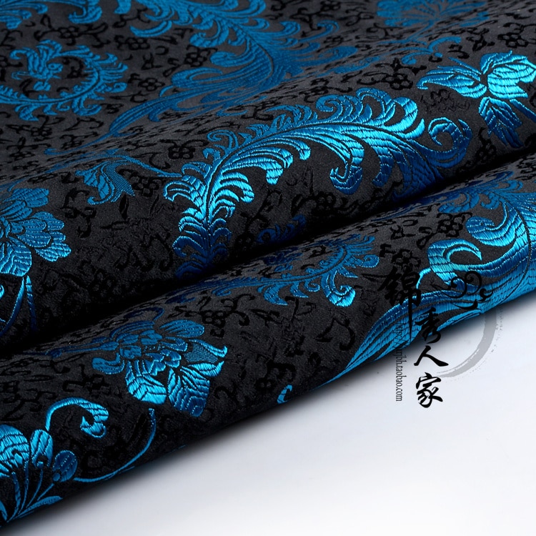 Blå fjær brokade stoff damask jacquard klær kostyme møbeltrekk møbler gardin materiell lappeteppe stoff 75cm*50cm
