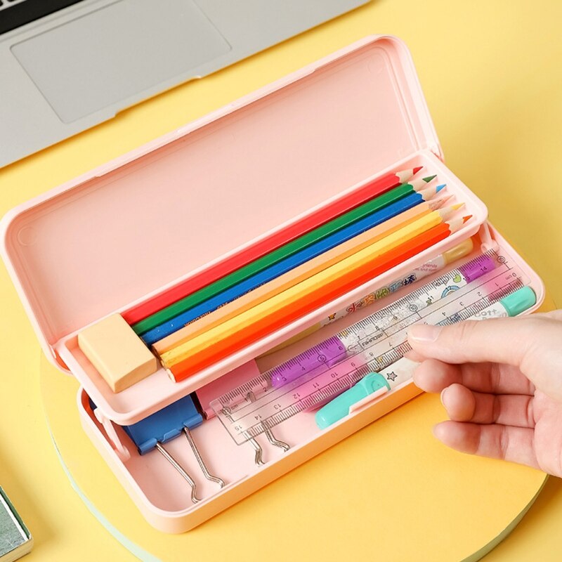 Double Layer Pencil Box Large Capacity Pen Box Storage Stationery School Office Supplies Kids Students