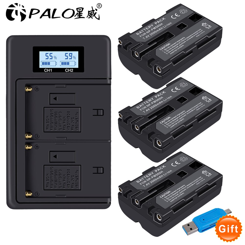Sony Original NP-FM500H NP FM500H FM50 Kamera Batterie A57 A65 A77 A450 A560 A580 A900 A58 A99 A550 A200 A300 a350 A700 F717: 3Stck und Ladegerät