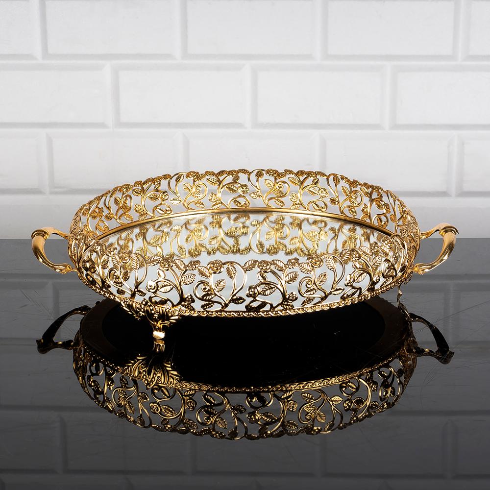 Dienblad Luxe Service Plaat Gouden Zilveren Ronde Grote Kleine Turks Arabisch Oosterse Oost: Golden Medium 30 cm (11.8 inches)