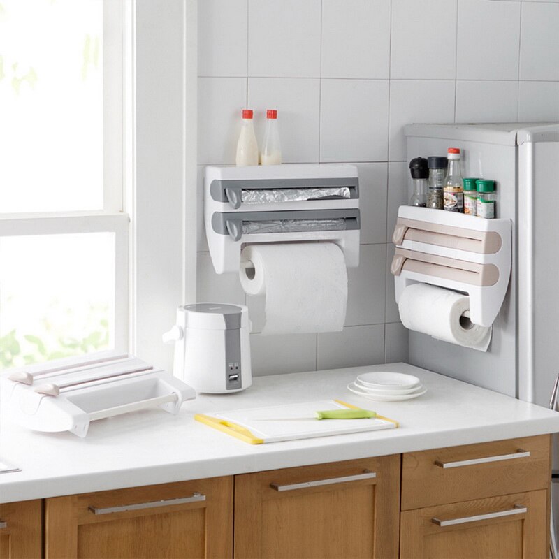 Pappershandduksduk förvaringshylla köksfilm klamra sig fast 4 in 1 multifunktionell pappersdispenser väggmonterad pappershandduksrullehållare