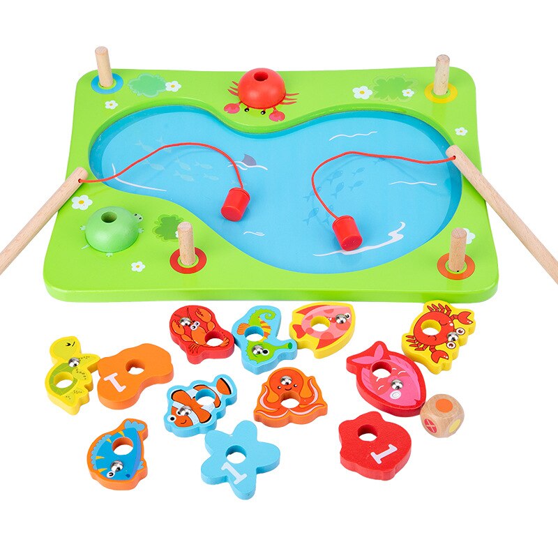 Kinderen Educatief Houten Dubbele Pole Vissen Magnetische Game Ouder Kind Interactieve 3d Vis Onderwijs Speelgoed Outdoor Funny Speelgoed: Default Title