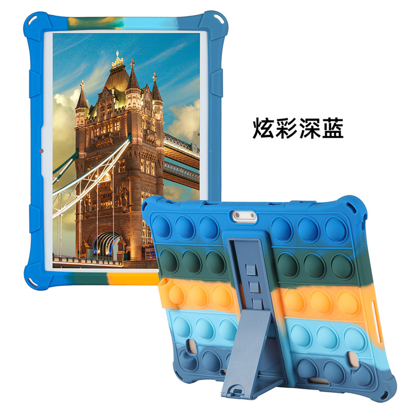 Funda Universal de silicona suave para niños, protector a prueba de golpes para Tablet PC Android de 10,1 pulgadas, 24x17cm, 10,1 pulgadas, 3G/4G, bolígrafo y correa: Colorful Dark Blue