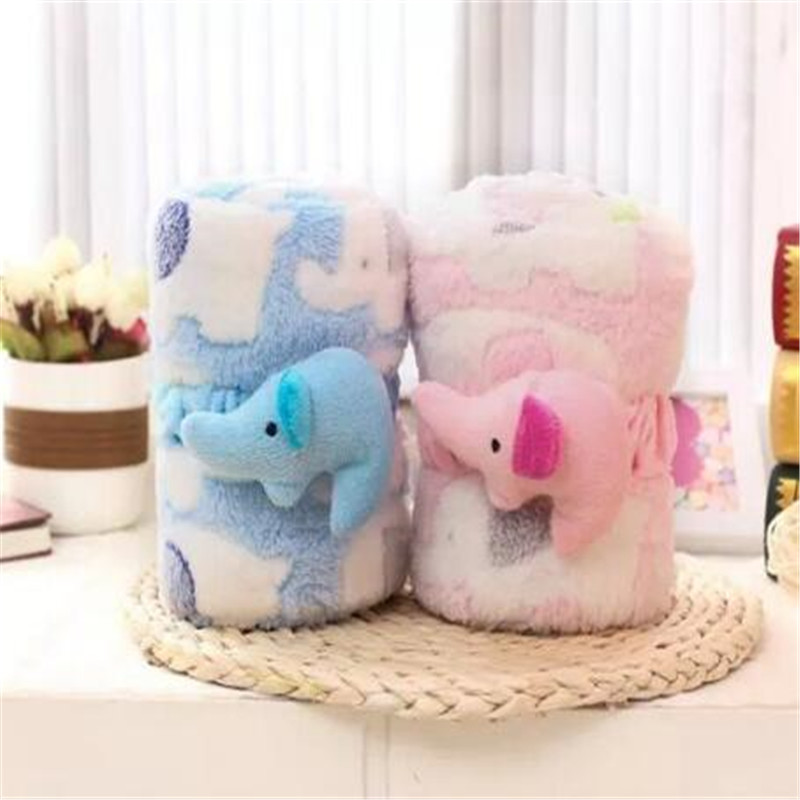 Leuke Olifant Cartoon Baby Deken Pasgeboren Olifant Airconditioning Quilt Coral Fluwelen Kussen Dekbed Dual-Use Baby Producten