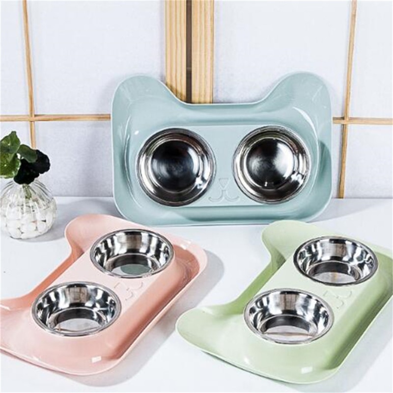 1pc duurzame dubbele kattenvoerbakken van roestvrij staal, kattenrijstbak, hondenbak, lekvrije antislip voerbak voor huisdieren