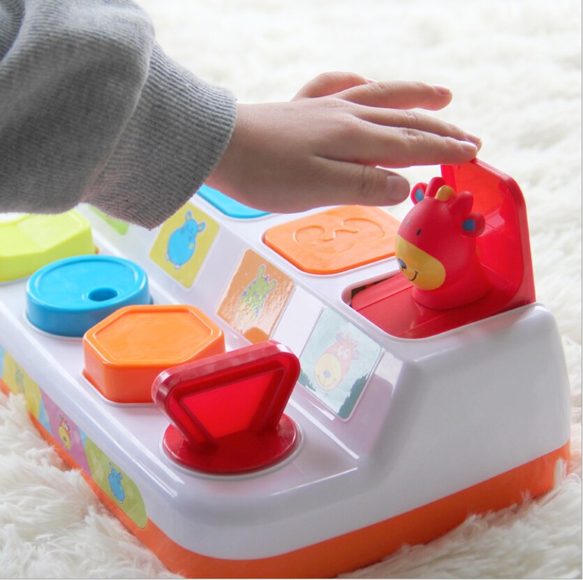 Peekaboo-caja de botón Pop-up de juguete, caja del Tesoro, juguete de inteligencia para bebé de 1 a 3 años