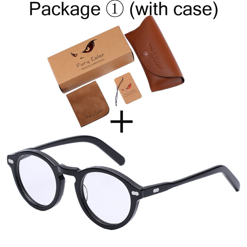 Monture de lunettes optique rétro ronde, petite monture en acétate, monture à lentilles transparentes pour femmes et hommes, prescription: black-L