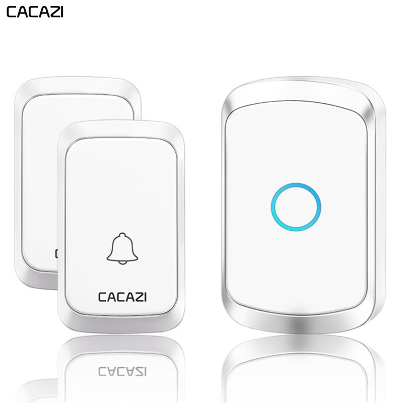 CACAZI Intelligent Wireless Doorbell Waterproof 2 Button 1 Receiver Home LED Light Battery Calling Bell Chime US EU UK AU Plug