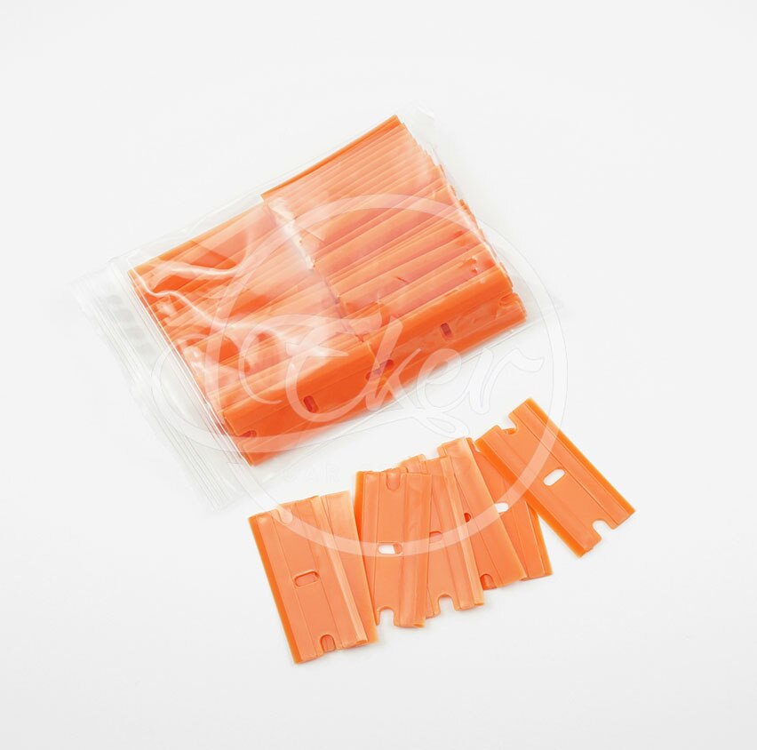 50 st/lot plast rakblad skrapa dubbelkantiga rakblad skrapa för bilinpackning fönster nyans lim ta bort verktyg