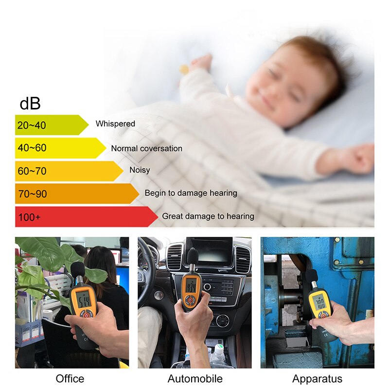 Gamme de sonomètre numérique 30-130dB (A) Instrument de mesure du Volume sonore testeur de surveillance de décibels auto-calibré