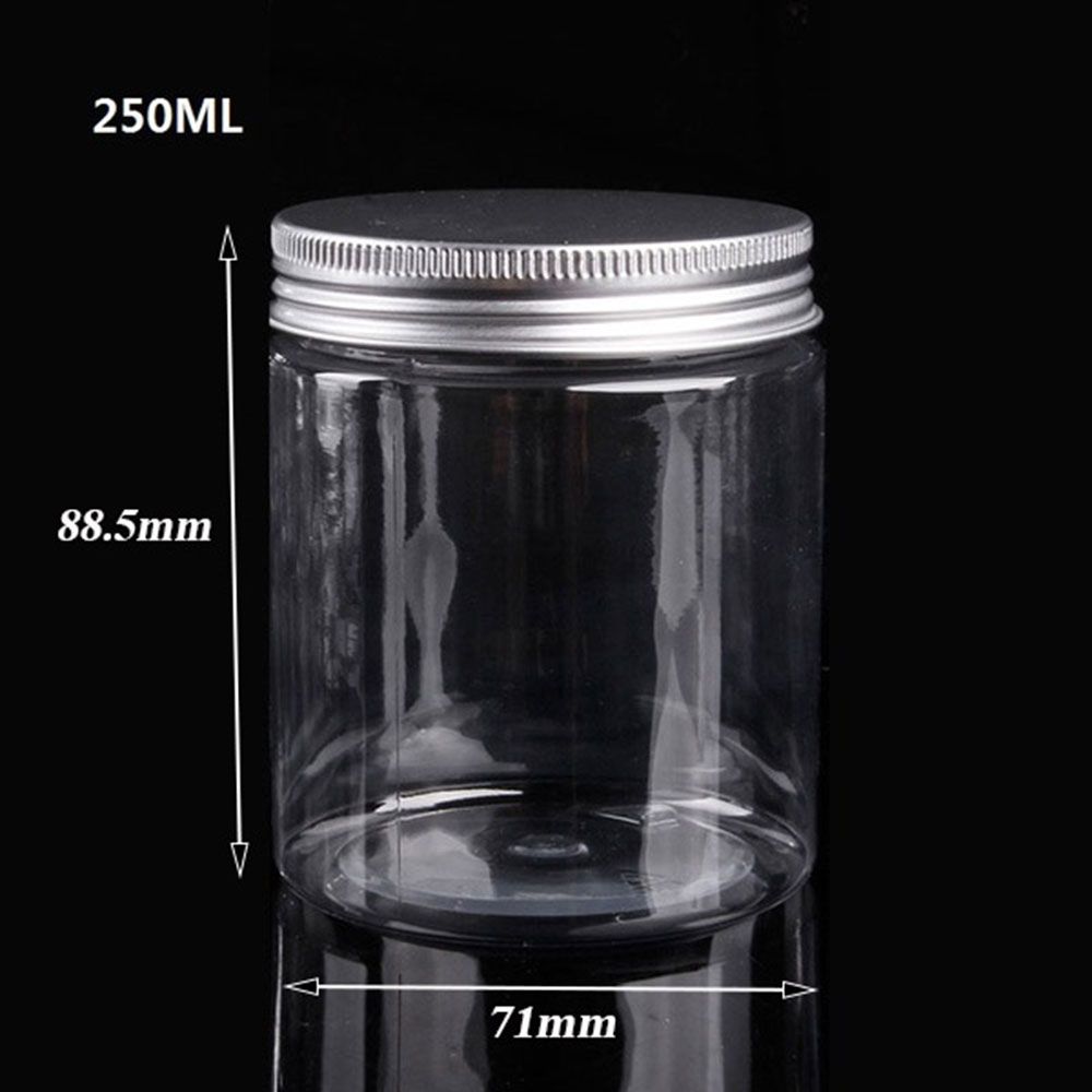 1PC Aluminum Cover Storage Box Transparent Plastic Tin Bottle Empty Jar Cosmetic Lip Balm Container Oil Wax Tin Pot: 250ml