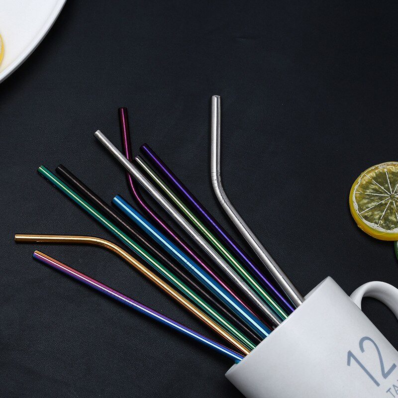 6*215Mm 10 Kleuren Milieuvriendelijke Herbruikbare Metalen Rietjes Set 304 Rvs Rietje Cocktail Party Favor Bar accessoire