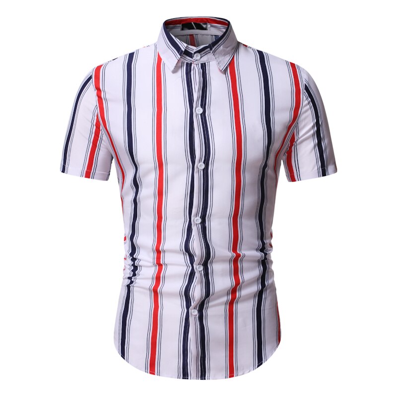 Men's Shirt Casual Stripe Shirts Shorts Sleeve Shirts Slim Fit Spring Summer Casual Men Striped Shirt