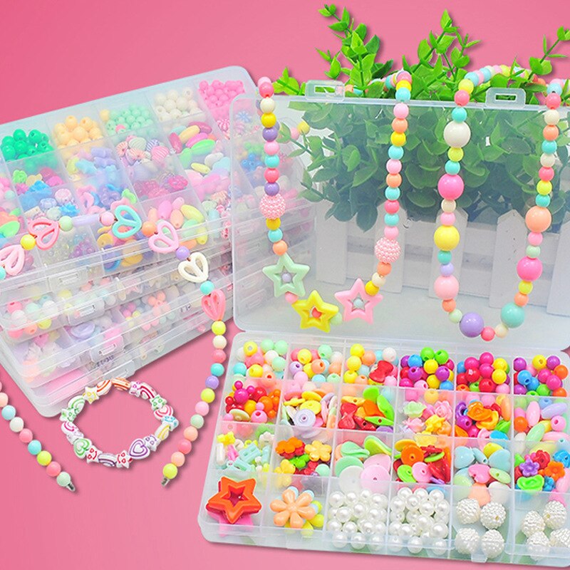 Jouet perlé fait à la main avec ensemble d&#39;accessoires pour enfants, 24 grilles créatives, fabrication de bijoux pour filles, jouets éducatifs, pour enfants
