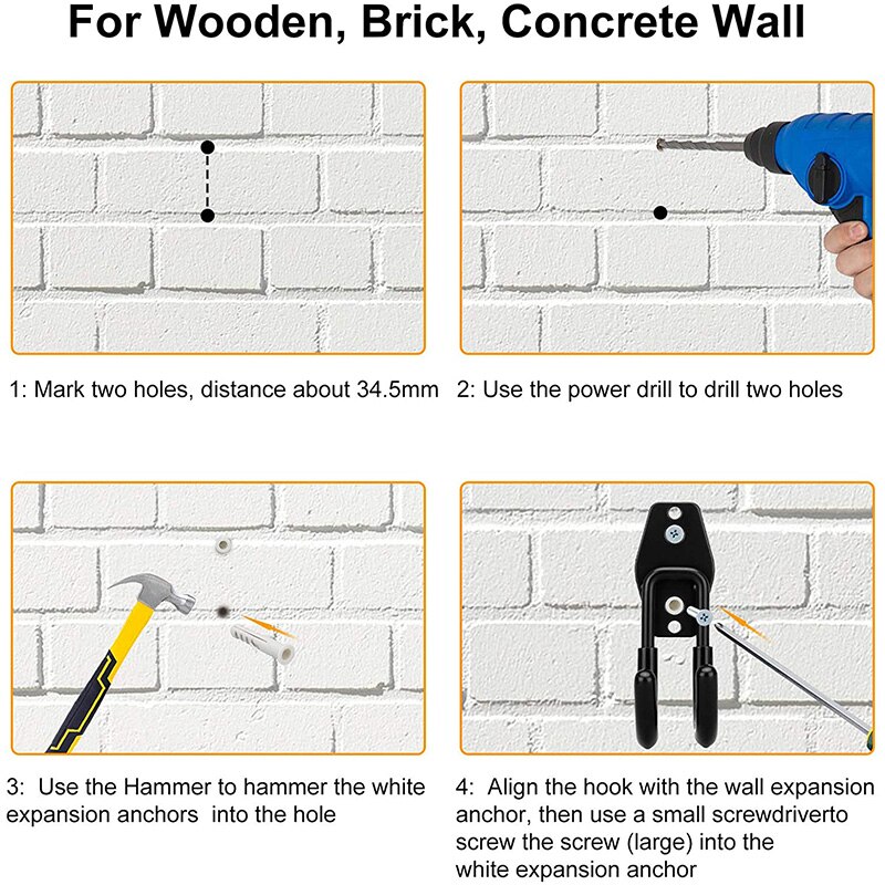 Garage Opslag Utility Dubbele Haken, zware Hangers Muurbevestiging Houder J Haak Garage Organizer Voor Power Tools(4 Stuks)