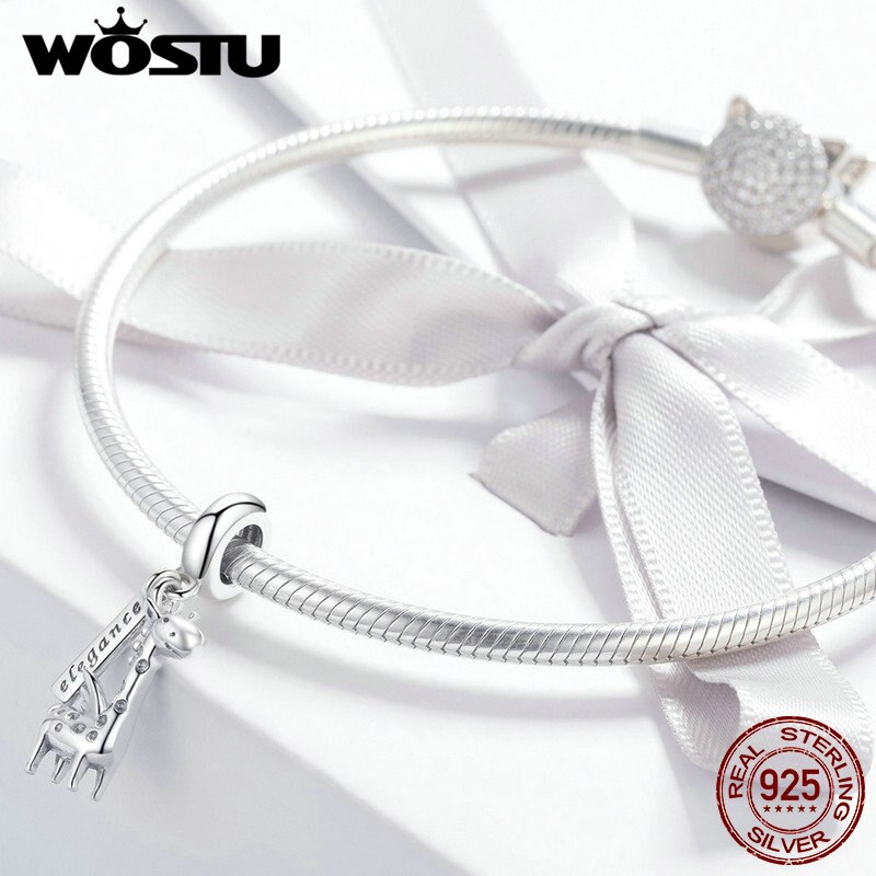 Wostu Authentieke 925 Sterling Zilver Elegante Giraffe Bungelt Charms Fit Armband & Ketting Hanger Mode-sieraden FIC976