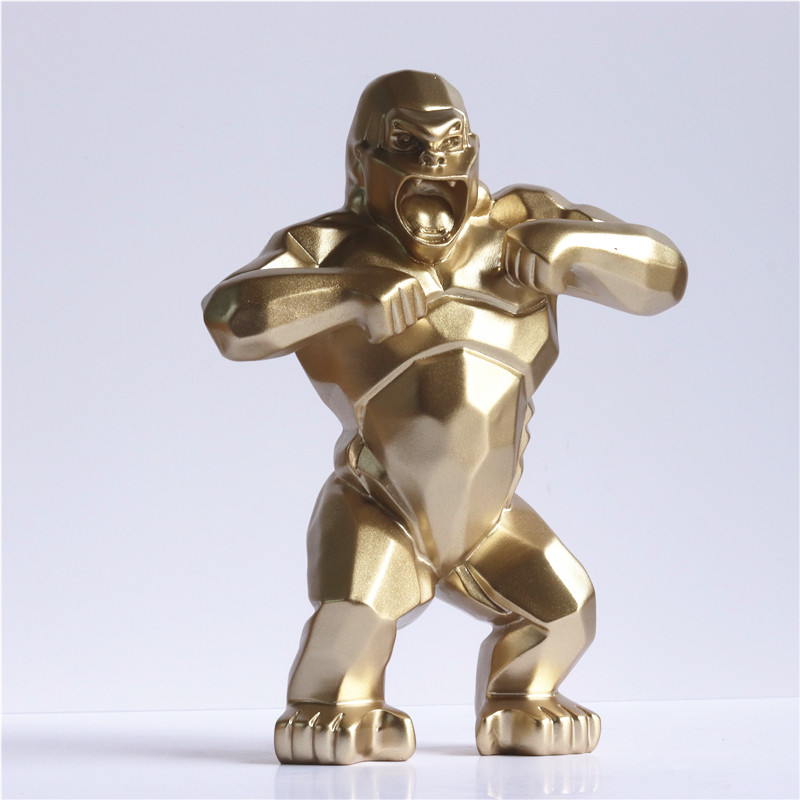 Statue de roi Kong avec baril en résine de 20cm, décoration pour la maison, gorille, bureau, salon, sculpture en noir et blanc