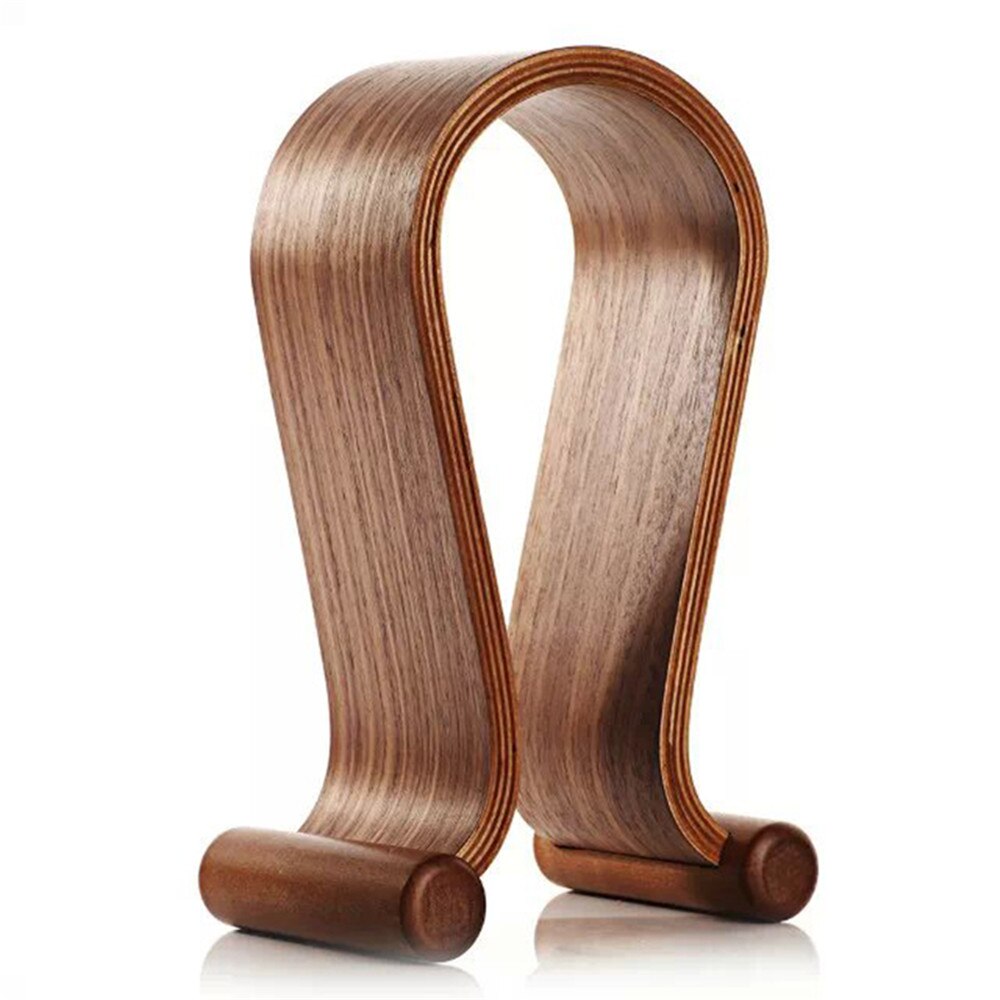 Træ hovedtelefon stativ, headset øretelefon bøjle holder mount omega form valnød/birk finish til alle hovedtelefon størrelser: Valnøddetræ