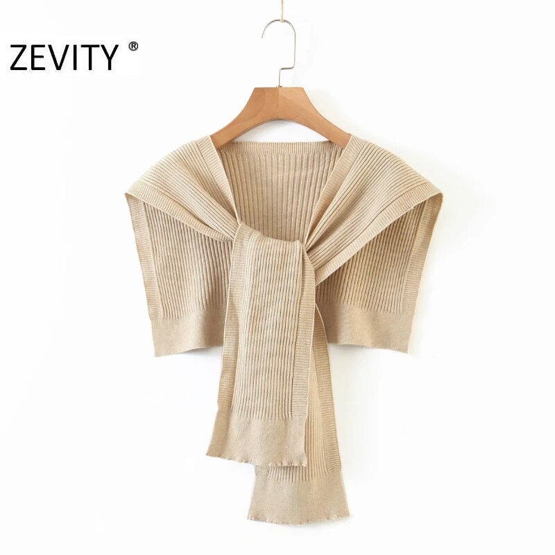 Zevity nouvelles femmes couleur unie tricot Wrap pull Chic automne châle femme loisirs noué court Swing hauts S452: XIAODES S6kaqi