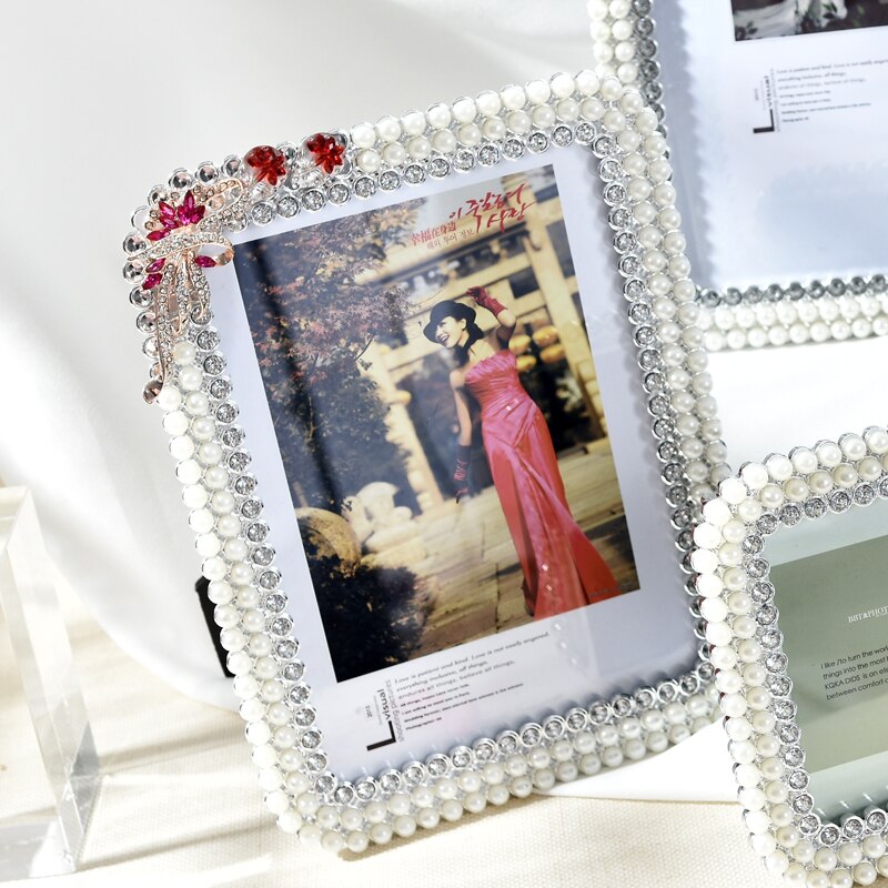 European Style Photo Frame Wedding Photo Frame Household Bedroom Living Room Decorations Rhinestone Edging Photo Frame
