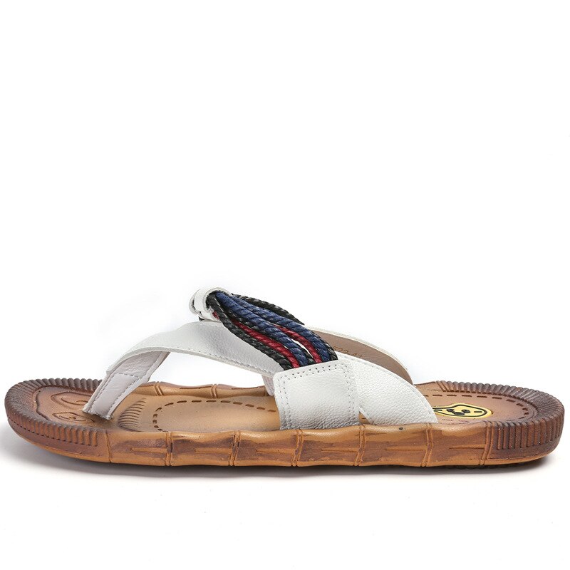 Hand Made Man Slippers Houten Patroon Schoenen Handleiding Pu Slippers Rubberen Zool Antislip Sandalen Leisure Slides Z158: White / 42