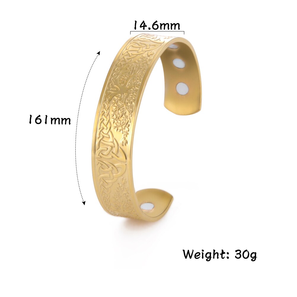 Skyrim – Bracelet Viking en acier inoxydable pour hommes et femmes, bijoux à nœuds d&#39;amour sans fin, arbre de vie, oiseaux, manchette de thérapie magnétique,: Style 2 gold