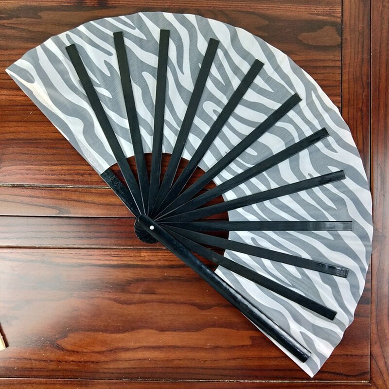 1Pc Grote Folding Hand Fan Vouw Dot Regenboog Print Zwarte Bamboe Festival Handheld Ventilator Voor