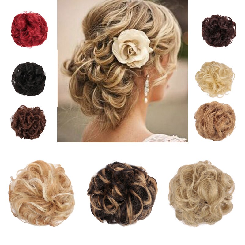 XUANGUANG-Chignon de coiffure synthétique élastique | Cheveux bouclés, rouge châtain clair noir marron, grand Chignon avec cordon de serrage, bandeau en caoutchouc