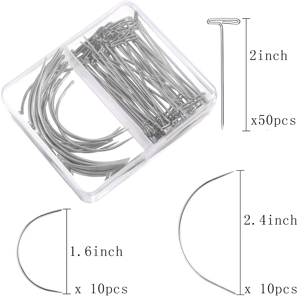 50Pcs 51mm Stainless Steel Straight Pins Stitch T Dressmaking Pins &amp; 20Pcs Hand Curved Needles Quilt Applique Sewing Accessories
