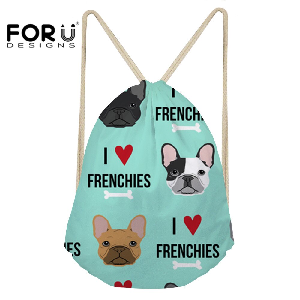 Forudesigns Vrouwen Trekkoord Tassen Franse Bulldog Print Bloem String Schoudertassen Kids Casual Reistas Mochila Dual Gebruik Bolsa: ZJZ140Z3