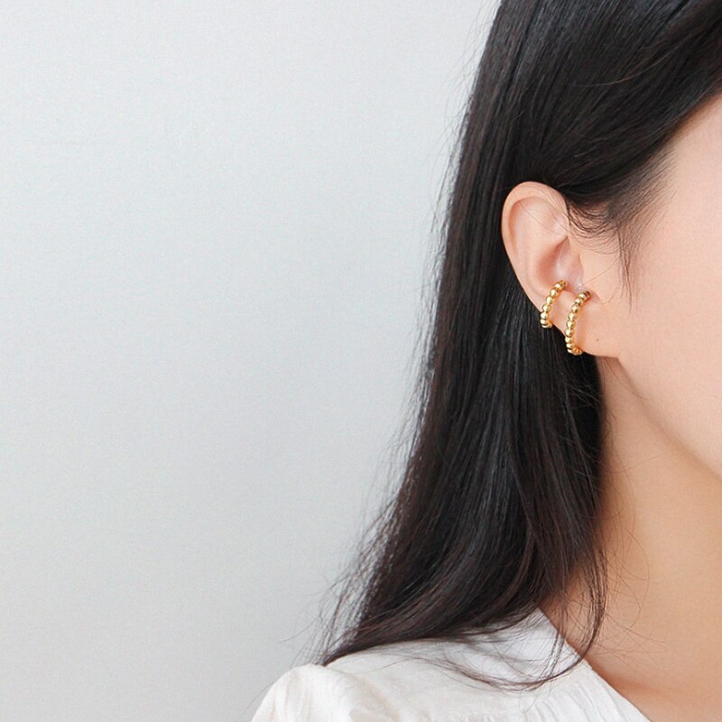 F.I.N.S 1PC Korean S925 Sterling Silver Ear Buckle Classic Geometric Beaded Earrings Gold Silver Clip Earrings without Piecing