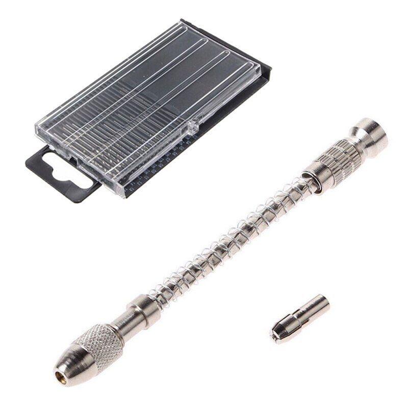 Juego de Mini herramientas de taladro de mano, brocas Micro helicoidales Hss con taladro de mano semiautomático, traje de Micro Hobby, joyería artesanal de madera, 1 juego