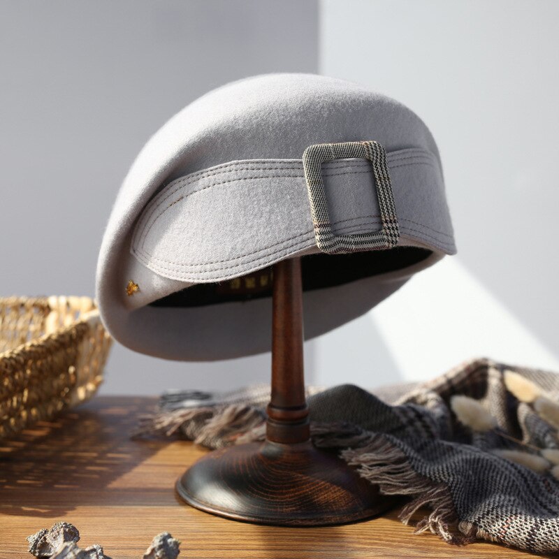 Boina clásica para mujer, sombrero de fieltro de lana elegante, cálido, de invierno, sombrero Fedora, sombrero Formal: Gray