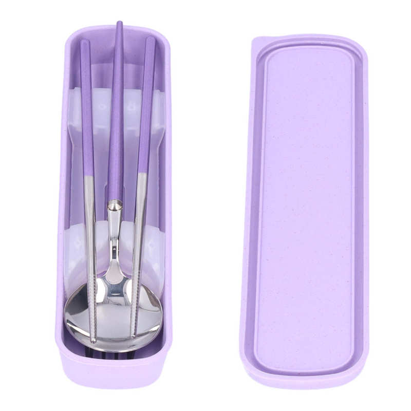 Utensils Set Fork Spoon Chopsticks Set Smooth Lightweight Pocket for Travel Camping: Purple Silver