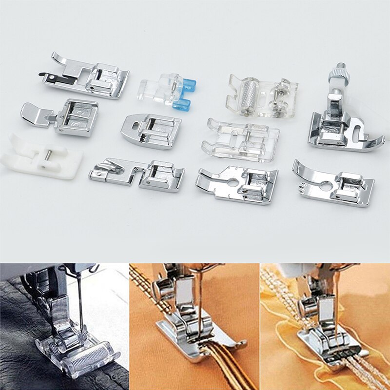 11pcs/set Sewing Machine Presser Foot Kit Domestic Sewing Machine Accessories Presser Foot Feet Kit Set Hem Foot Spare Parts