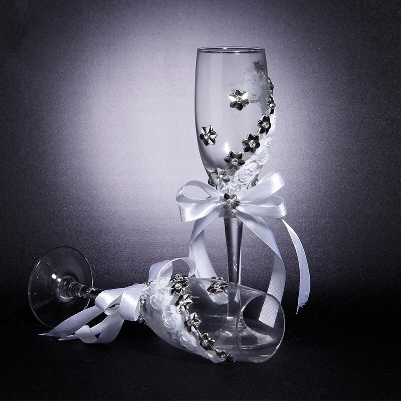 Set de 2 uds. De vasos de cristal de plata para bodas, copas de champán, copa de vino tinto, decoración para bodas