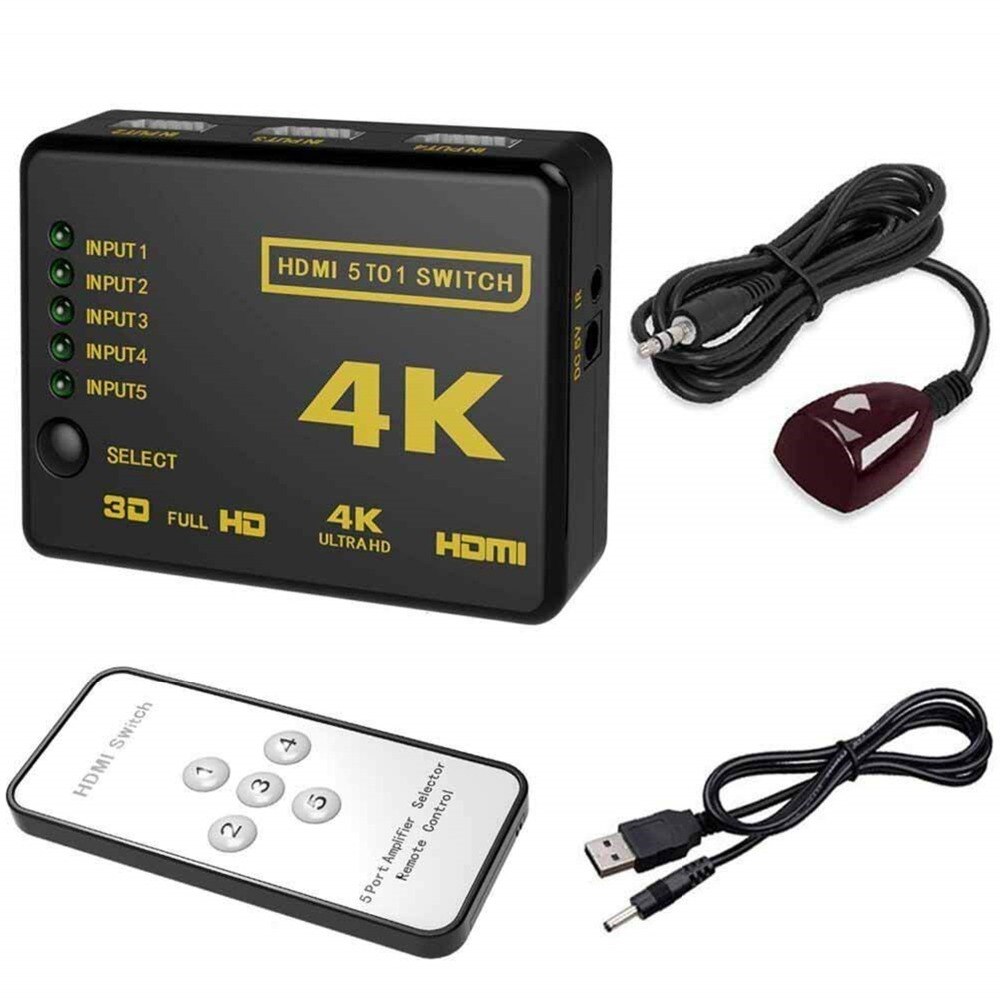 Mini 5 x 1 port hdmi switch switcher hdmi splitter hdmi port 1080p video 4 kx 2k hub uhd hdmi adapter conventer för dvd psp hdtv