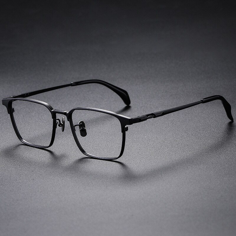 Monture de lunettes en titane pur pour hommes et femmes, monture carrée, myopie, Prescription optique, Vintage, ordinateur: black