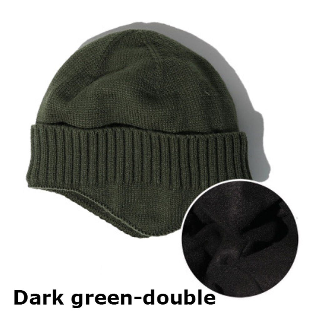 Bonnets de Ski à la pour hommes et femmes, en tricot, pour l'extérieur, extensibles, décontractés, doux et chauds, hiver: Dark green double