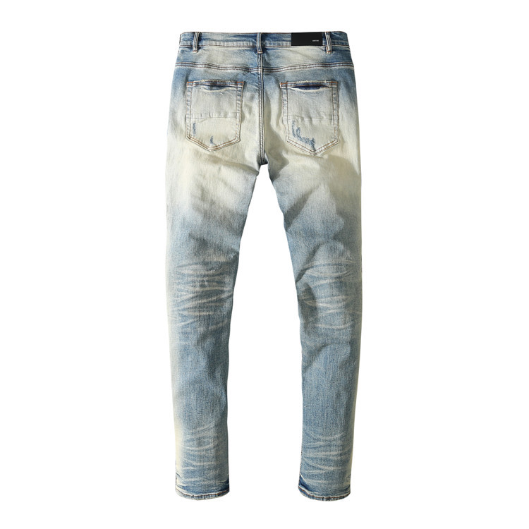 Pantalones vaqueros desgastados con agujeros para hombre, apliques para ropa, letterA, destrucción de pies pequeños, elásticos, high street,