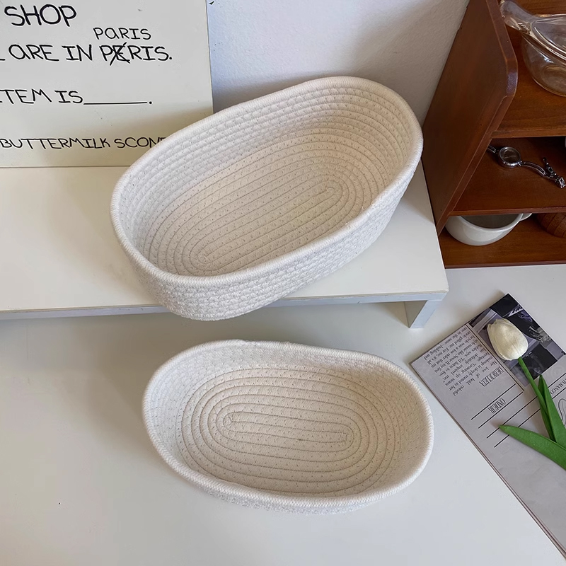 Hand Woven Storage Basket Storage Box Cosmetics Snack Desktop Sundries Storage Basket Cotton Rope Woven
